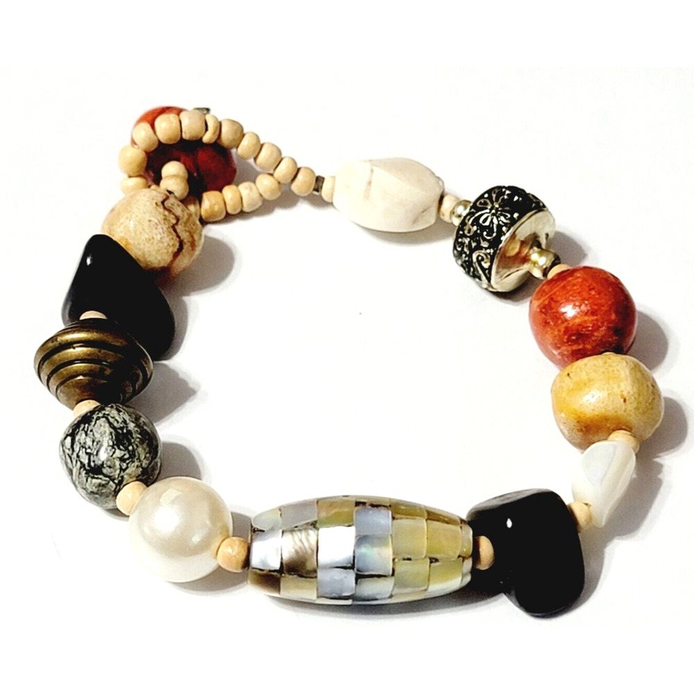 Vintage‎ Boho Colorful Bracelet 8.5” Long Mixed Materials Beaded sbr-35